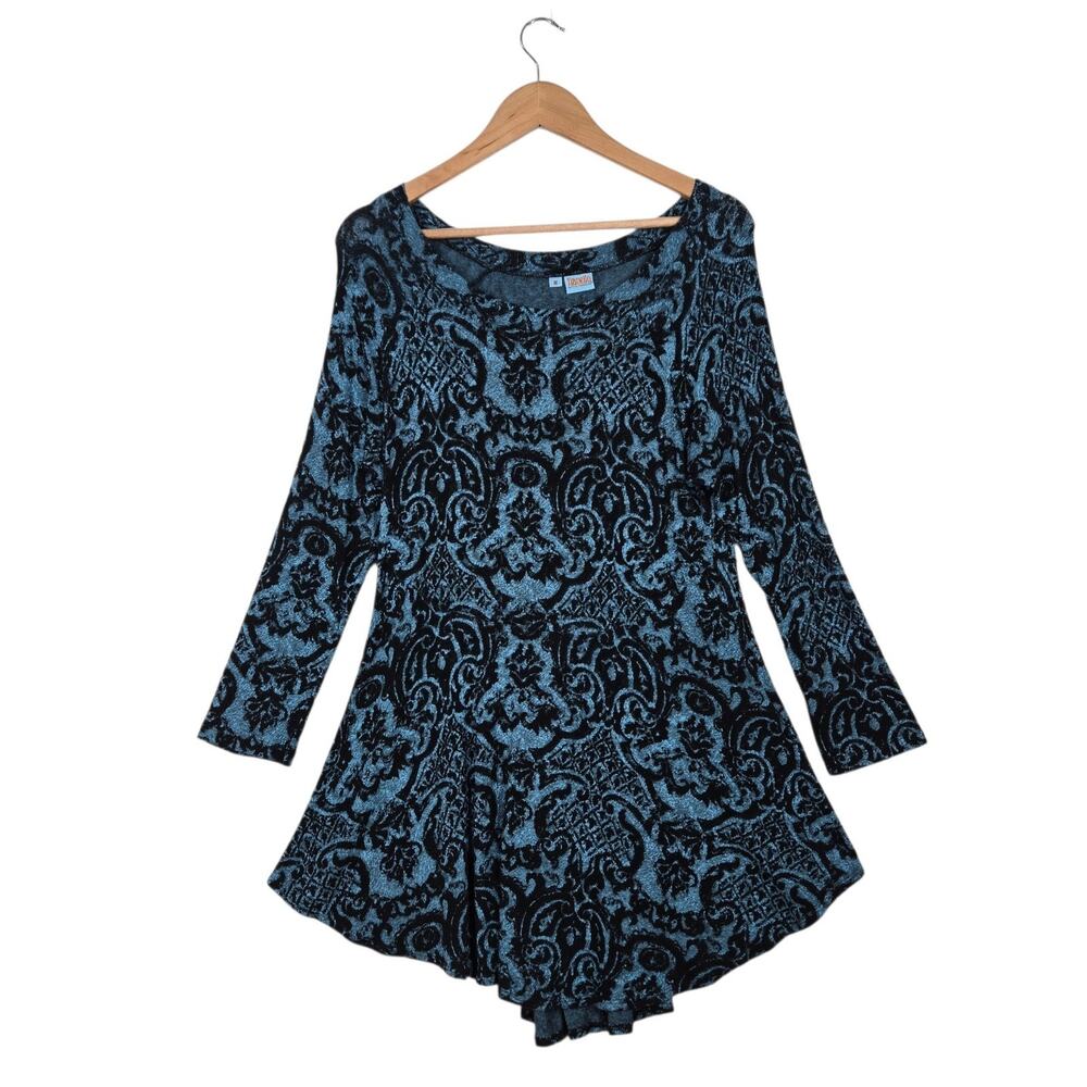 Tianello by Steve Barraza Sochi Tunic Top M Blue Black Jacquard Artwear Boho
